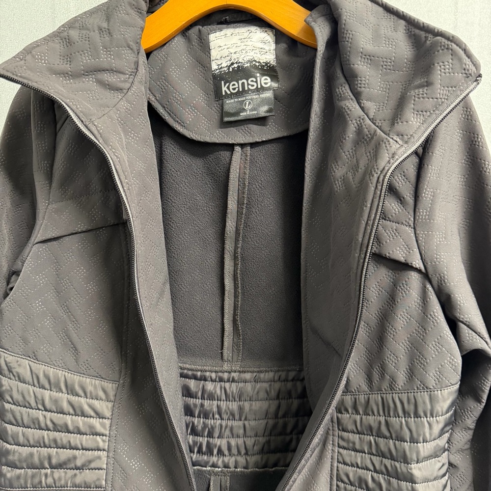 Kensie Quilted Hooded Jacket – Gray – Size L - Picture 5 of 5